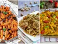 Tre deliziosi primi piatti per Ferragosto: pasta al forno con melanzane, spaghetti con gamberi e pistacchi, e penne con verdure gratinate.
