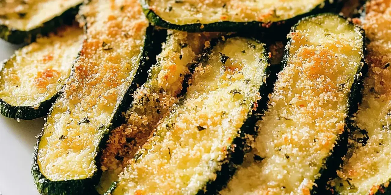 Fette di zucchine al forno, dorate e croccanti, con pangrattato e parmigiano. Un contorno saporito e leggero.