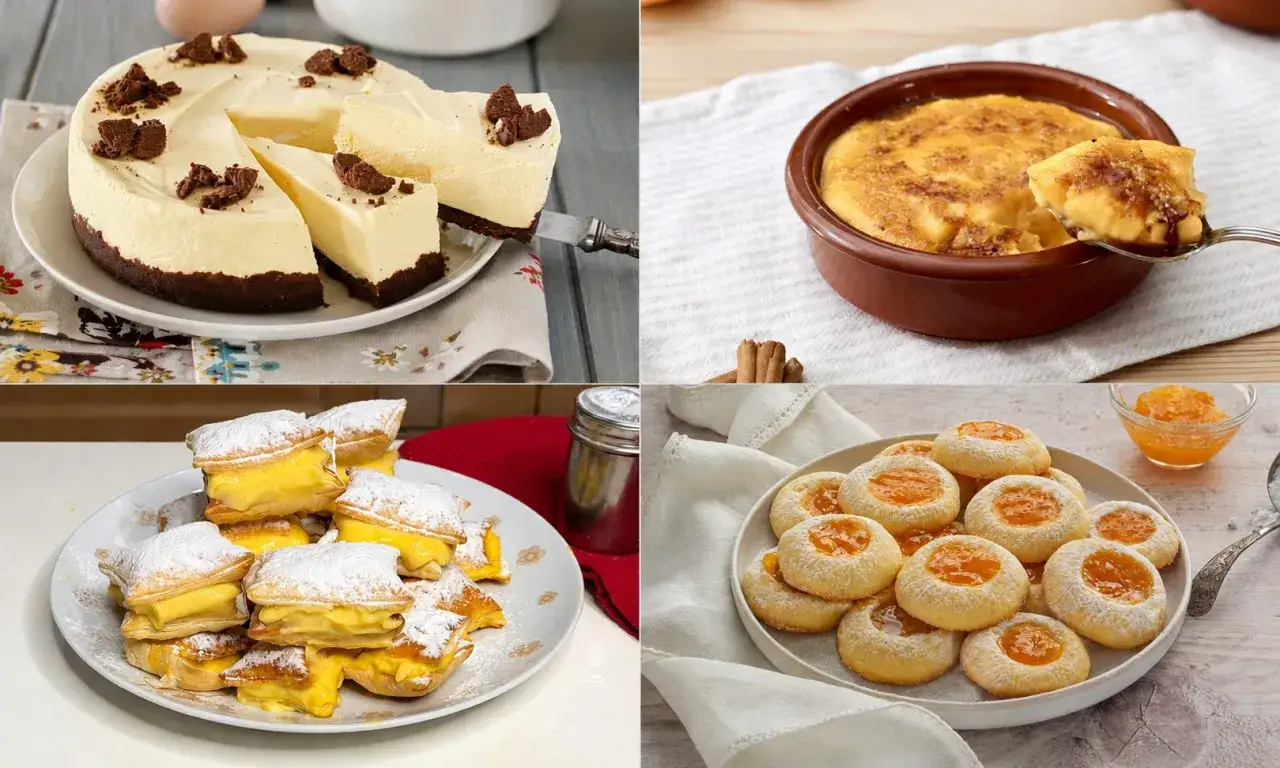 Torta cremosa, cr&egrave;me br&ucirc;l&eacute;e, pasticcini sfogliati e biscotti alla marmellata: un tripudio di dolci con albumi per ogni occasione.